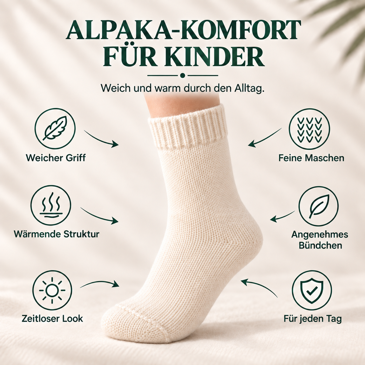 Alpaka-Kindersocken – weiche Strickstruktur und Details
