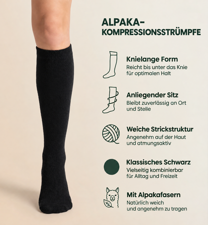 Alpaka-Kompressionsstrümpfe – Form und Materialdetails